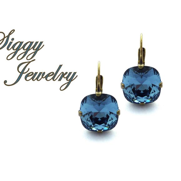 Swarovski Denim Blue Cushion Cut Drop Earring - Picture 1 of 7